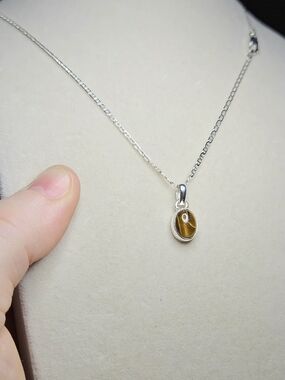 925 Sterling Silver Natural Tiger's Eye Pendant Necklace